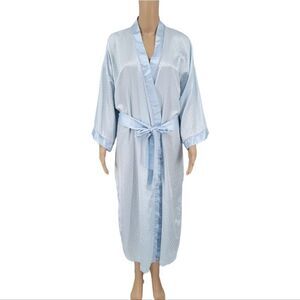 Erika Taylor Vintage Blue Patterned Satin Robe Full Length Women's Size Large